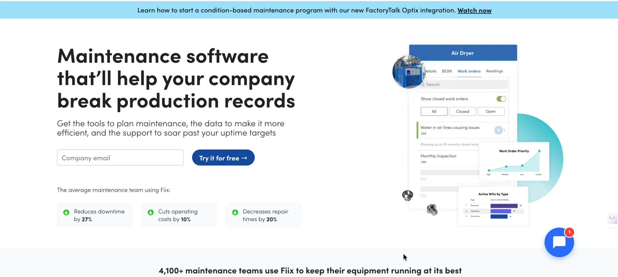 Fiix CMMS asset work order management for manufacturing