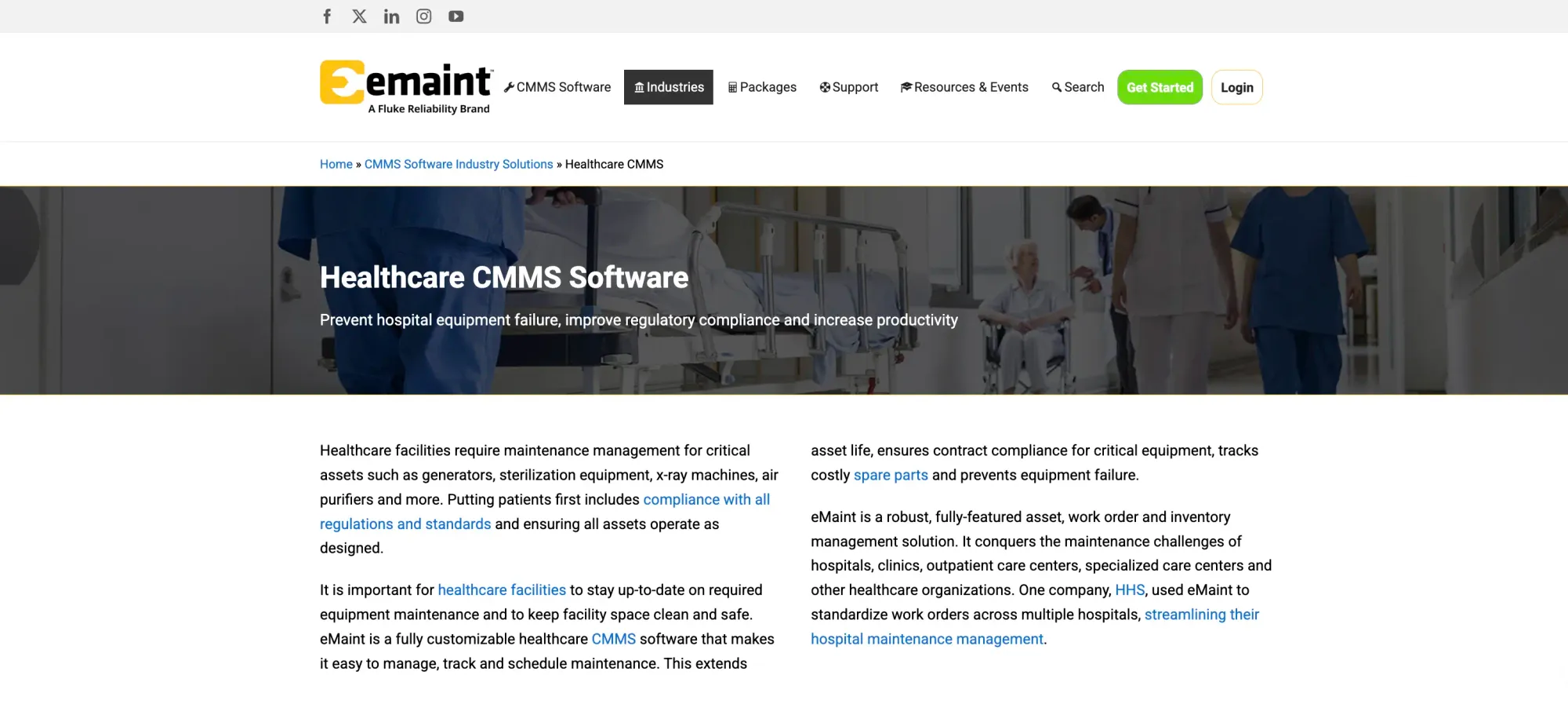 eMaint healthcare CMMS software — hospital equipment maintenance and regulatory compliance management