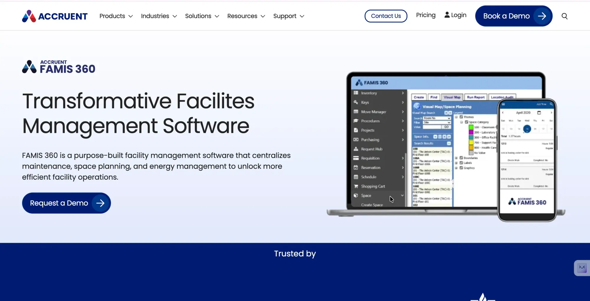 FAMIS 360 software for inventory, space, and maintenance tasks