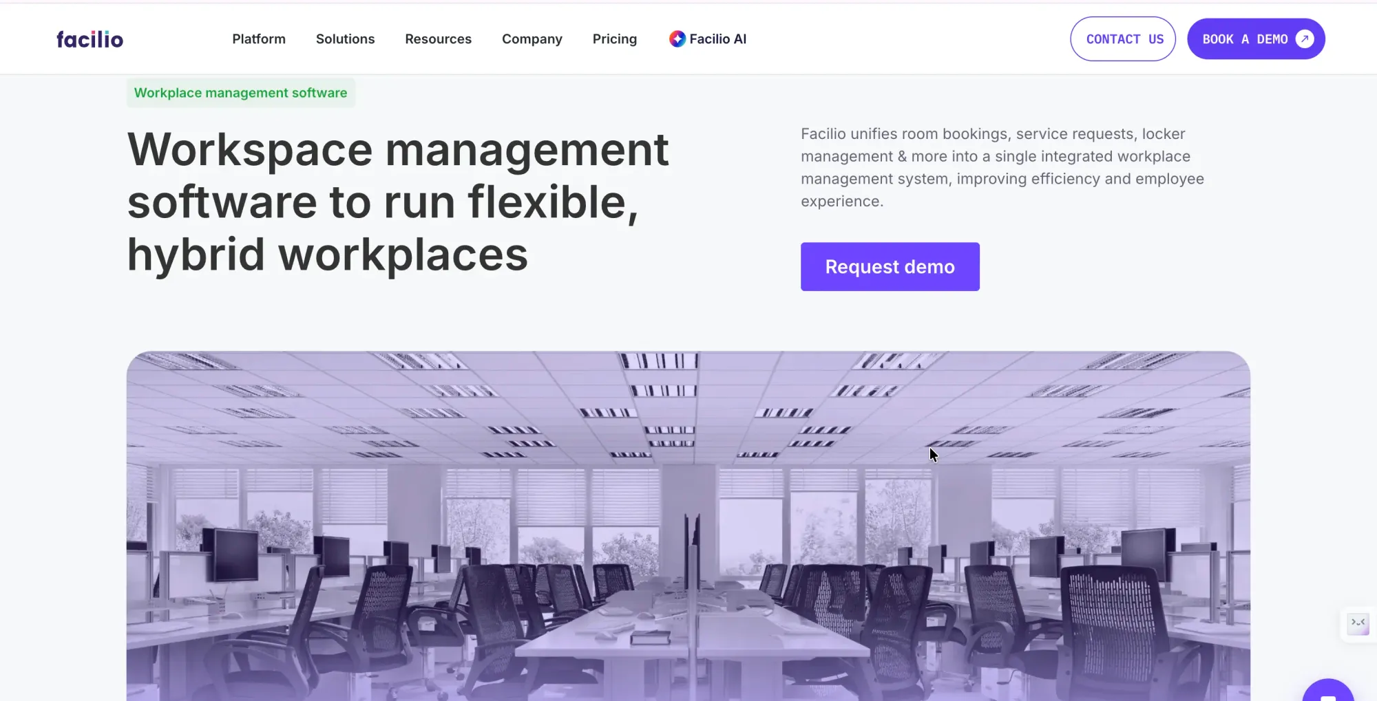 Facilio's Connected IWMS - integrated worksplace management software for hybrid office space
