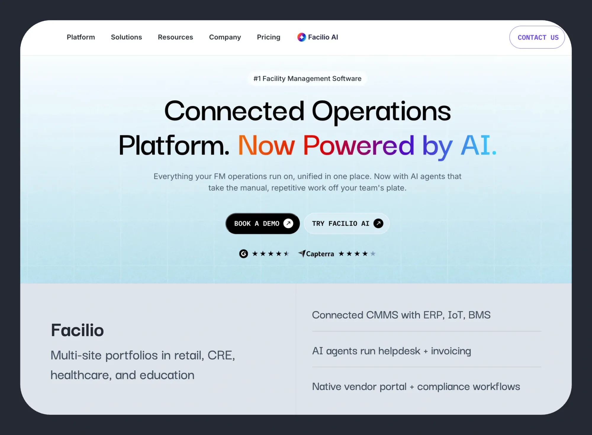 Facilio's AI-first CMMS as an IBM Maximo alternative for multi-site property portfolios