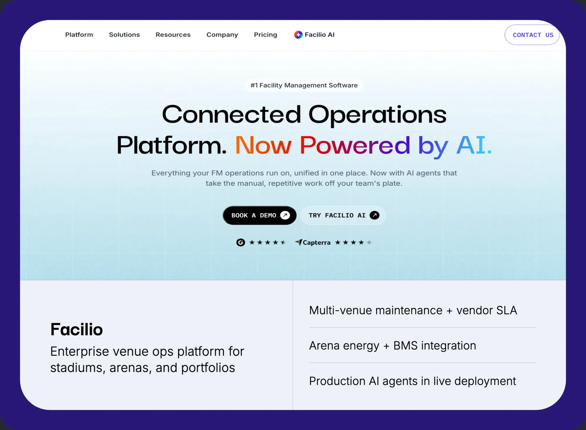 Facilio sports venue management platform for stadiums, arenas, and multi-site portfolio operations