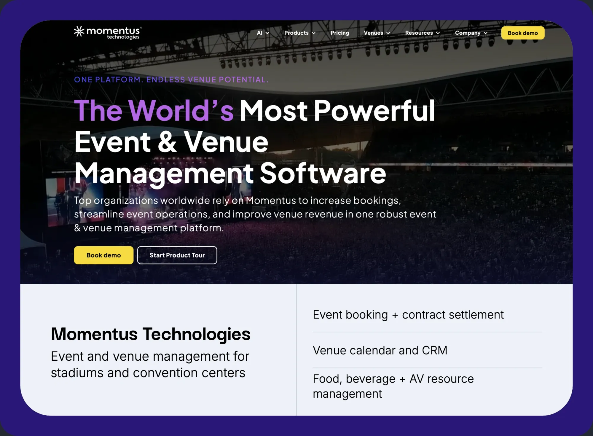 Momentus Technologies event management software for stadiums and convention center venue booking