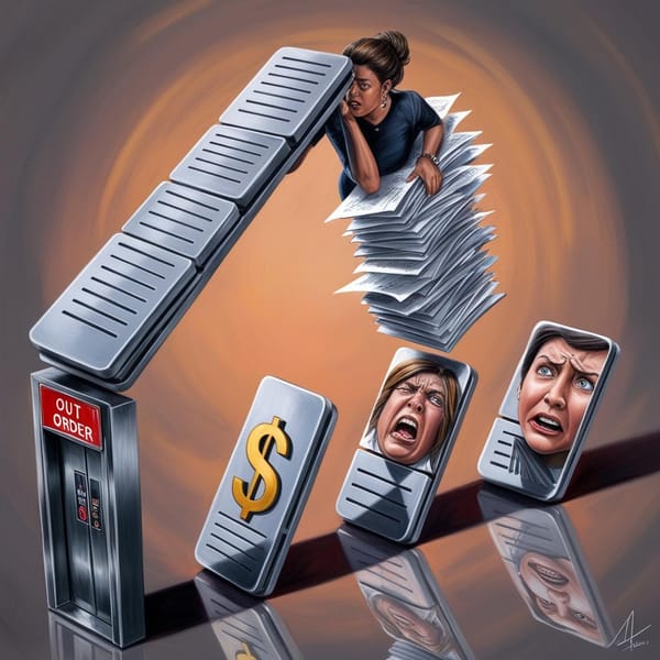 This image depicts that ripple effect of overworked staff, unhappy clients, rising costs, and operational blind spots showing how small problems can lead to bigger consequences without proper planning and visibility.