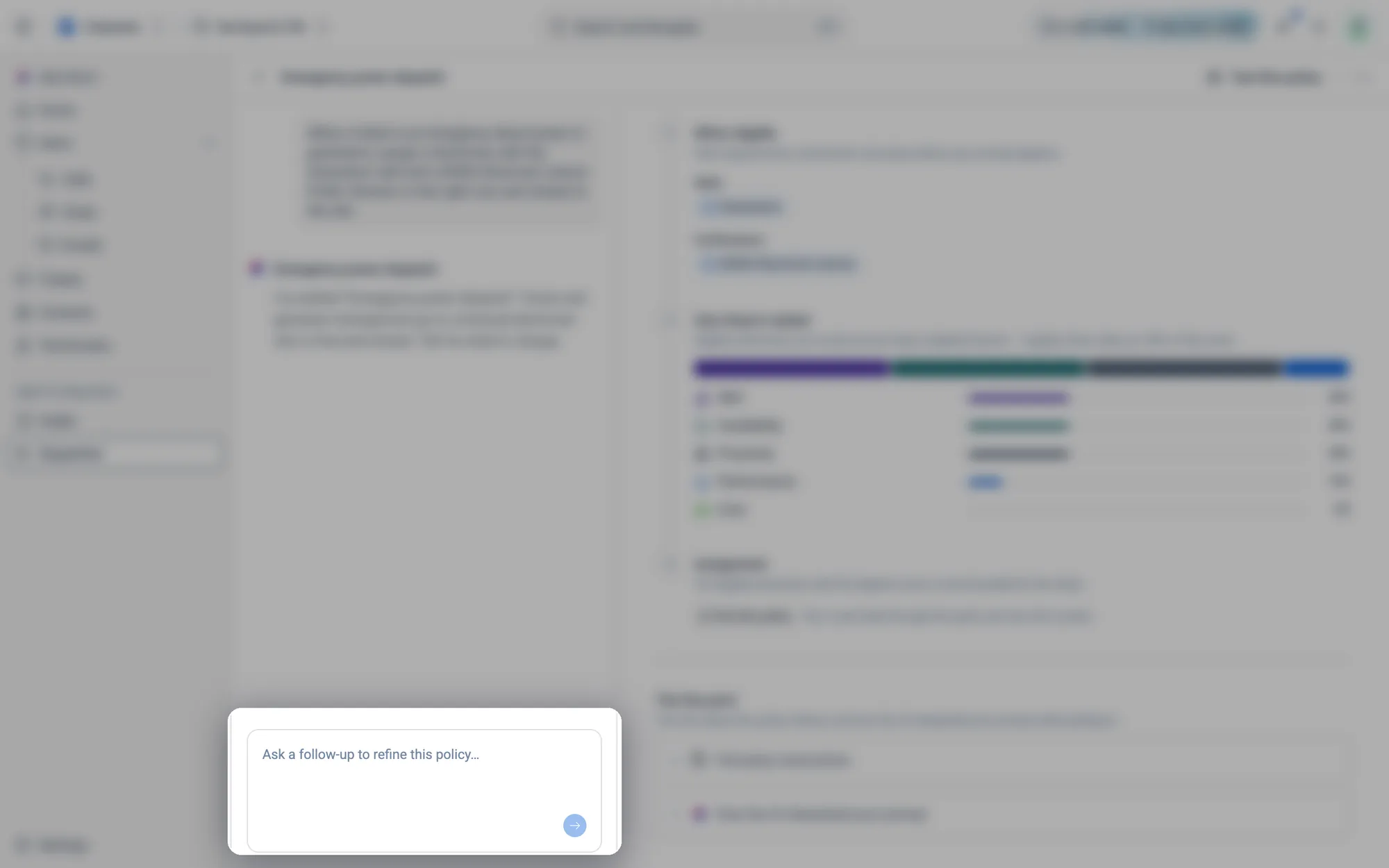 Ask a follow-up to refine this policy…: type a change and Atom updates the policy in place.