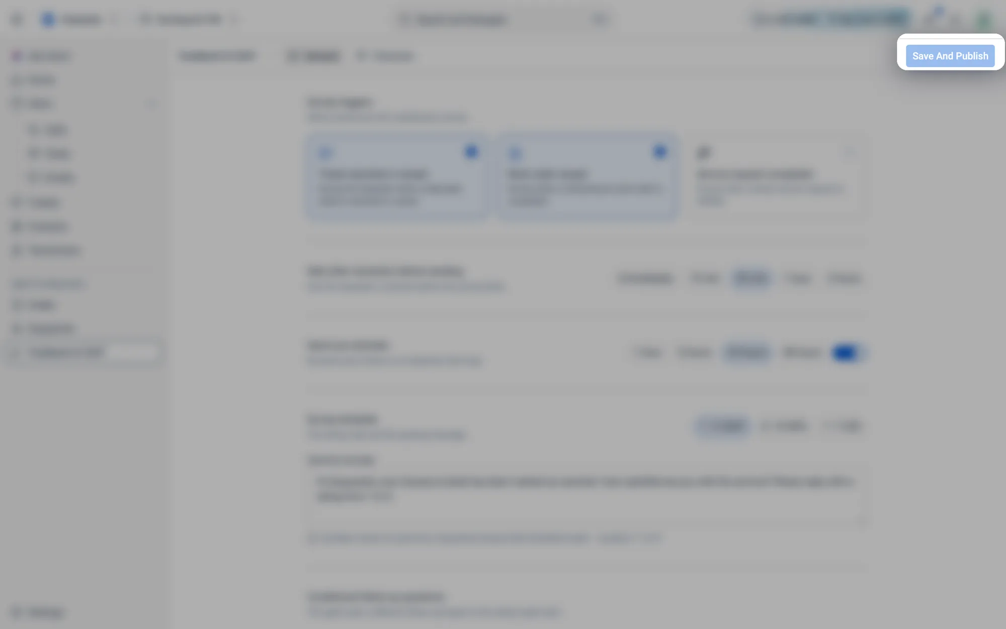 Save And Publish at the top right turns active as soon as something changes. It publishes both tabs together.