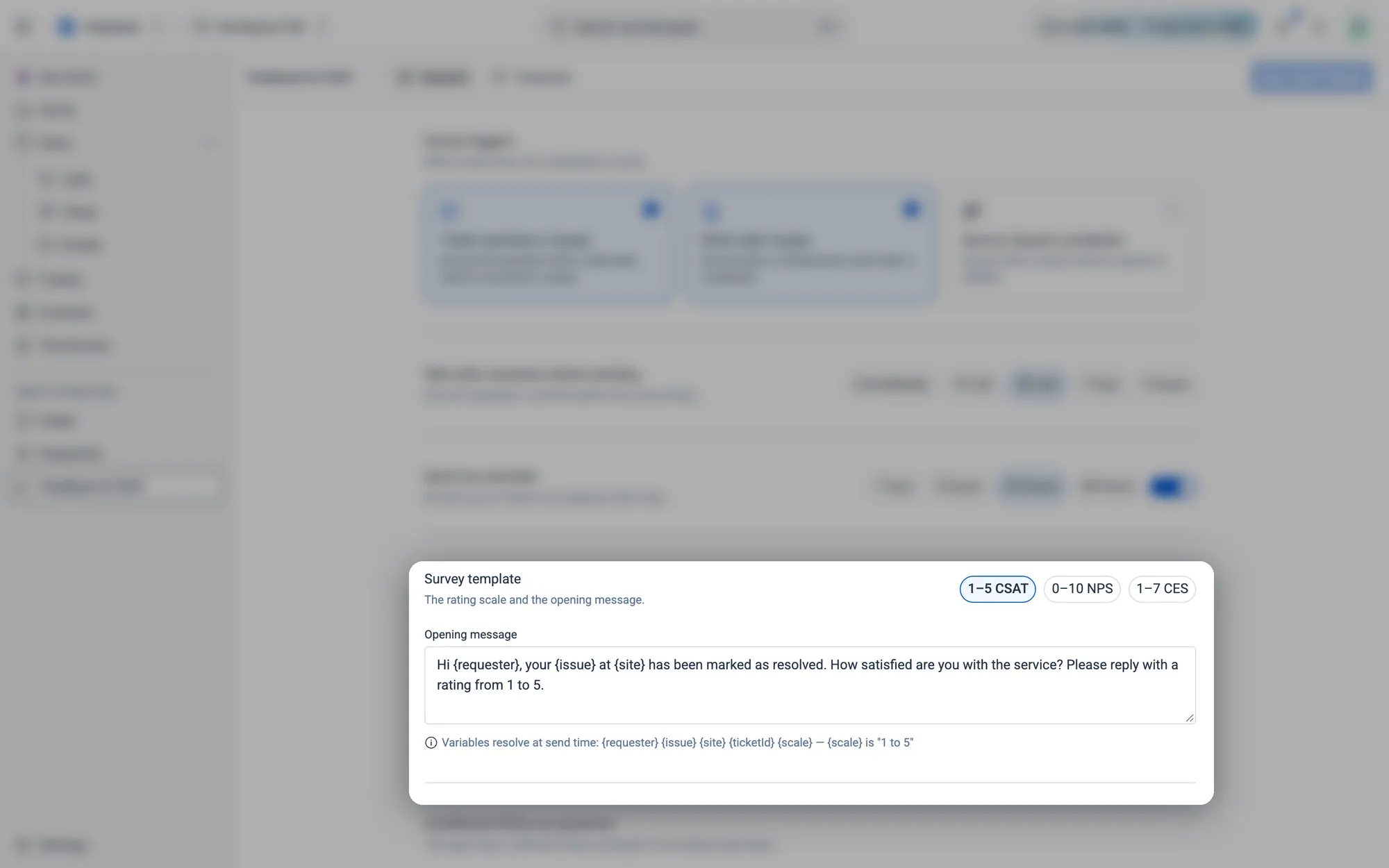 The rating scale and the opening message.