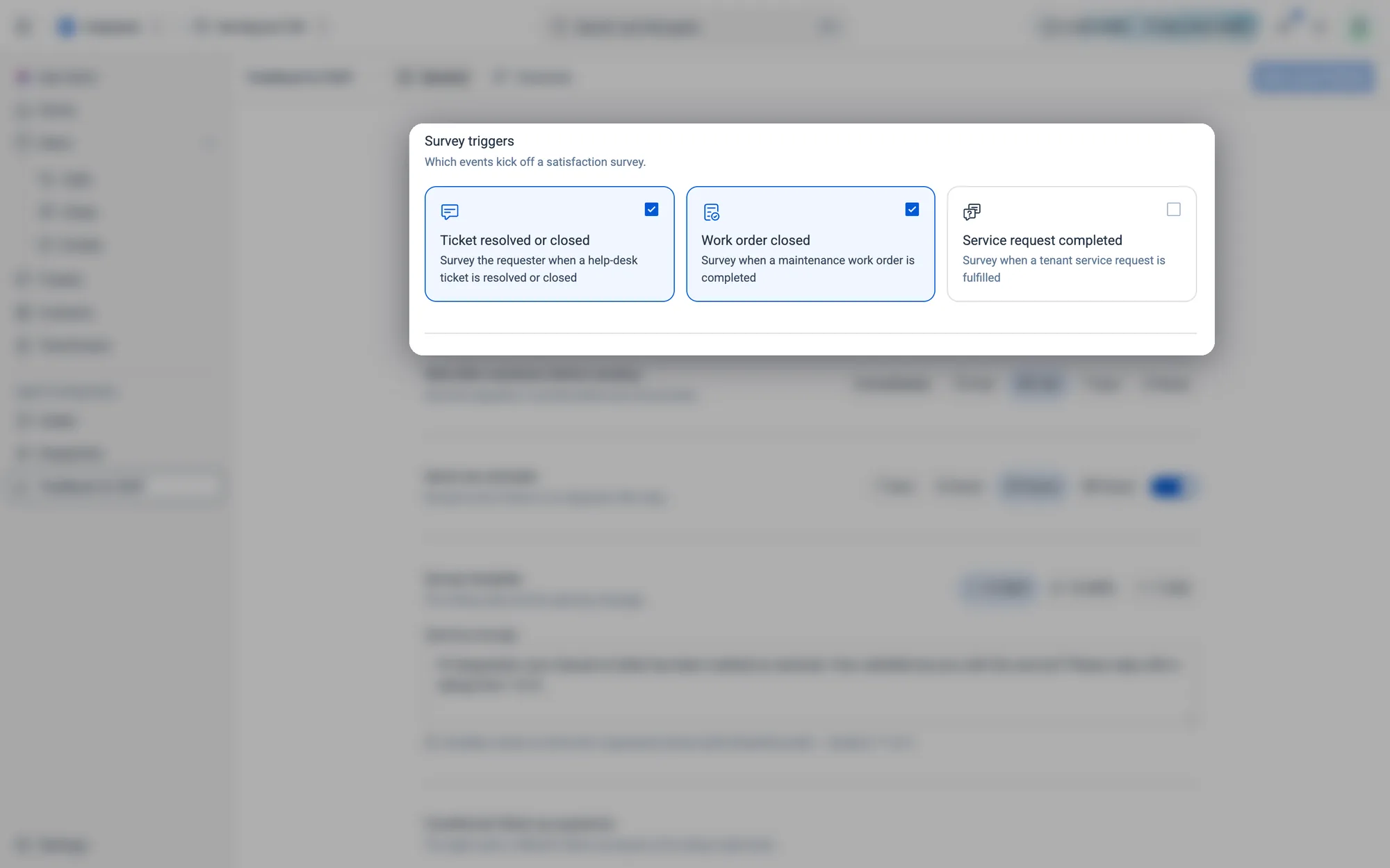 Survey triggers: which events kick off a satisfaction survey.