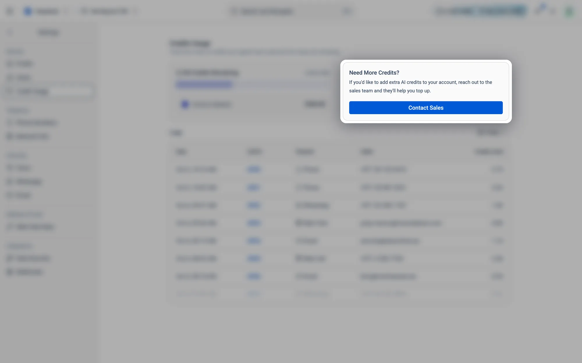 Need More Credits? Click Contact Sales to top up.