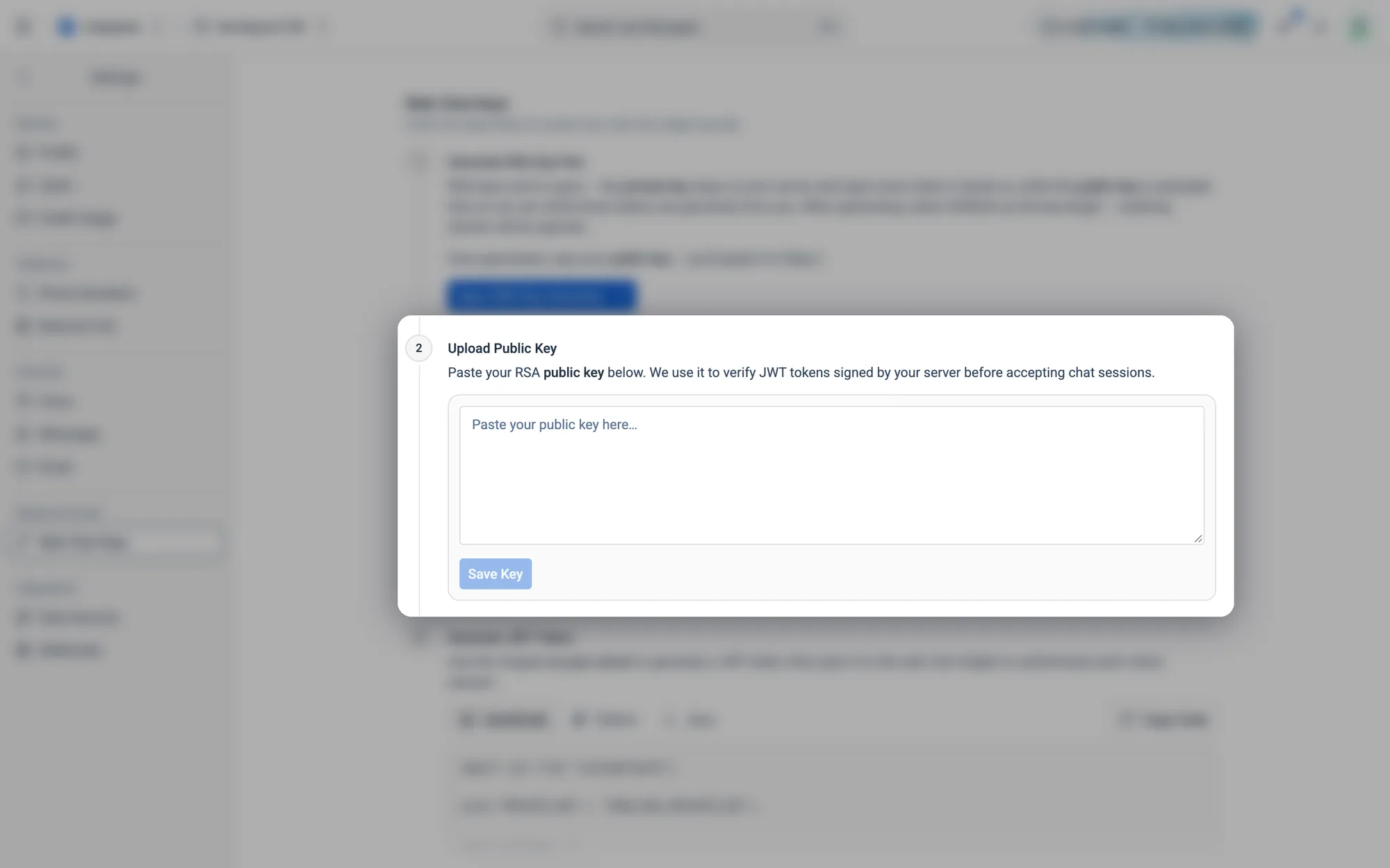 Upload Public Key: paste the public key and click Save Key.