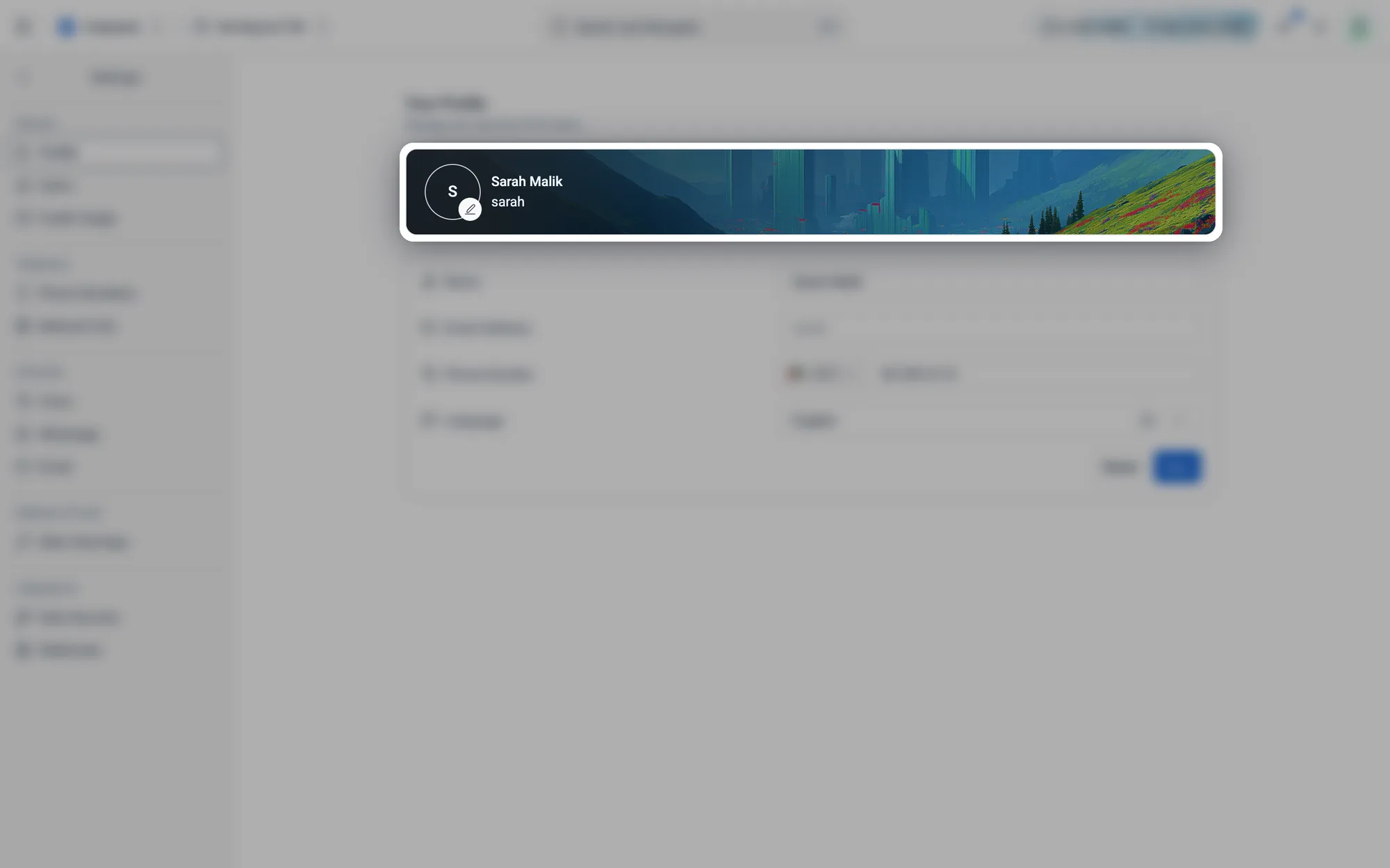 The banner with your photo and name. Click the photo to change it.