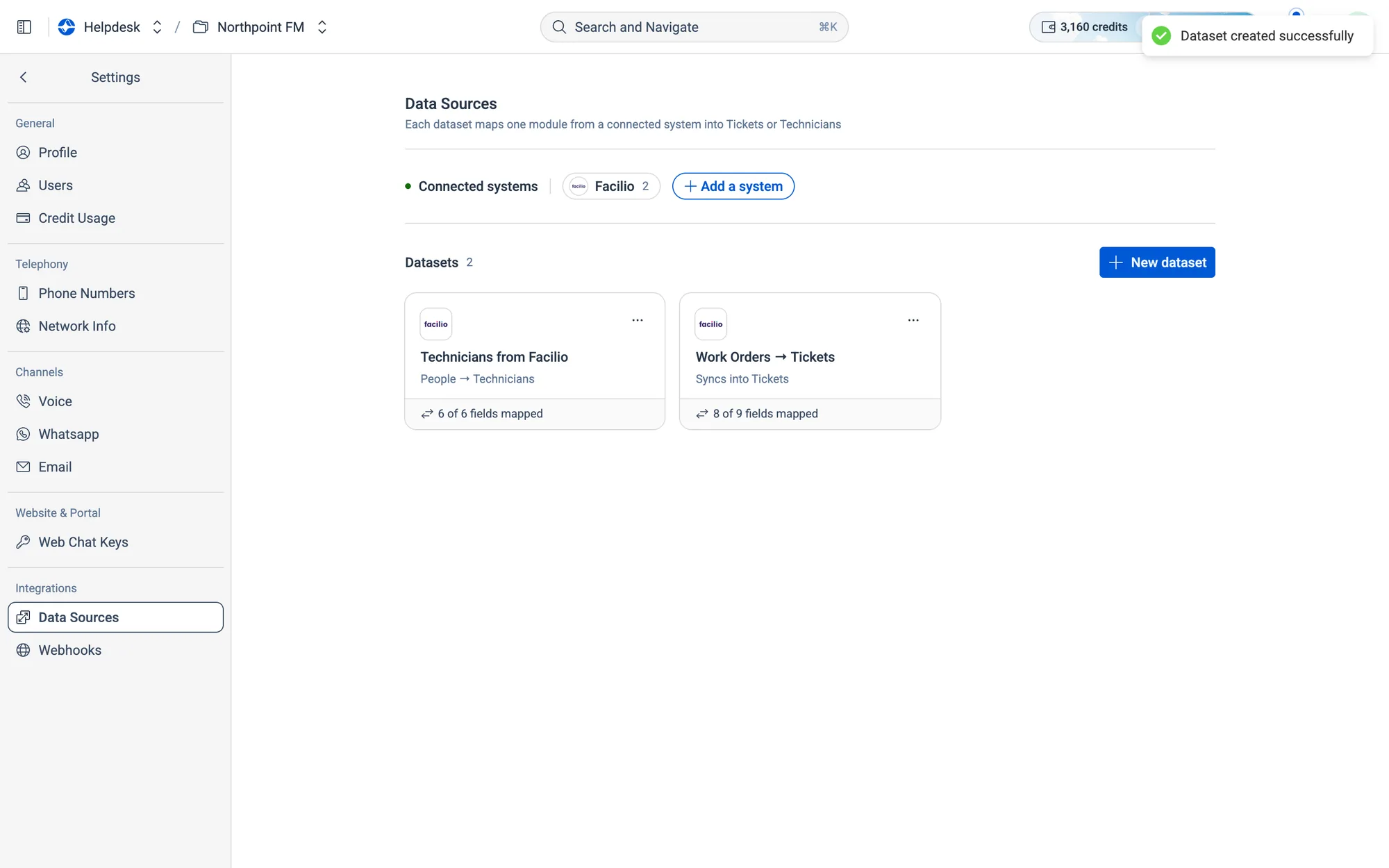 The new dataset appears in your list, and records start syncing.