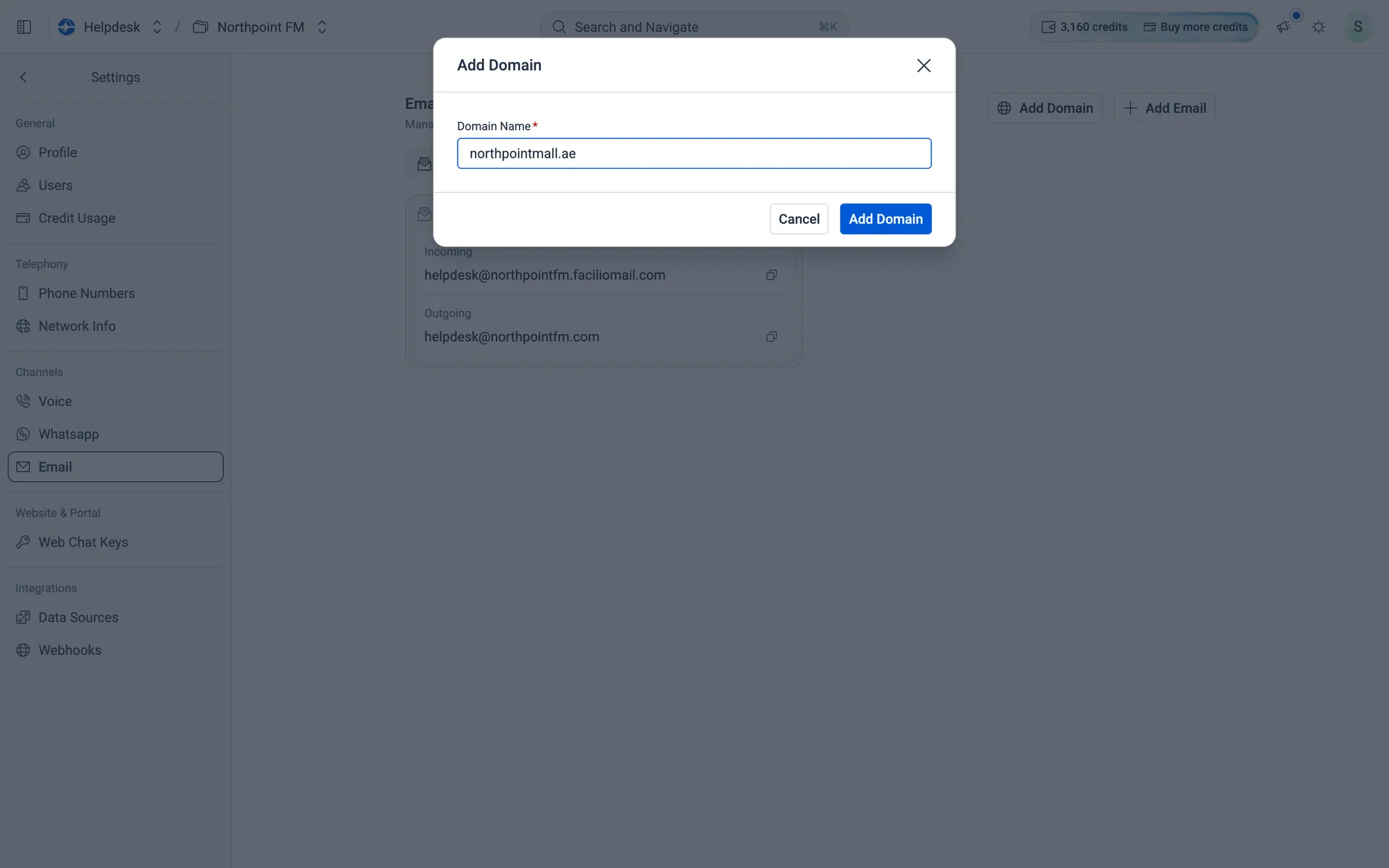 The Add Domain dialog.