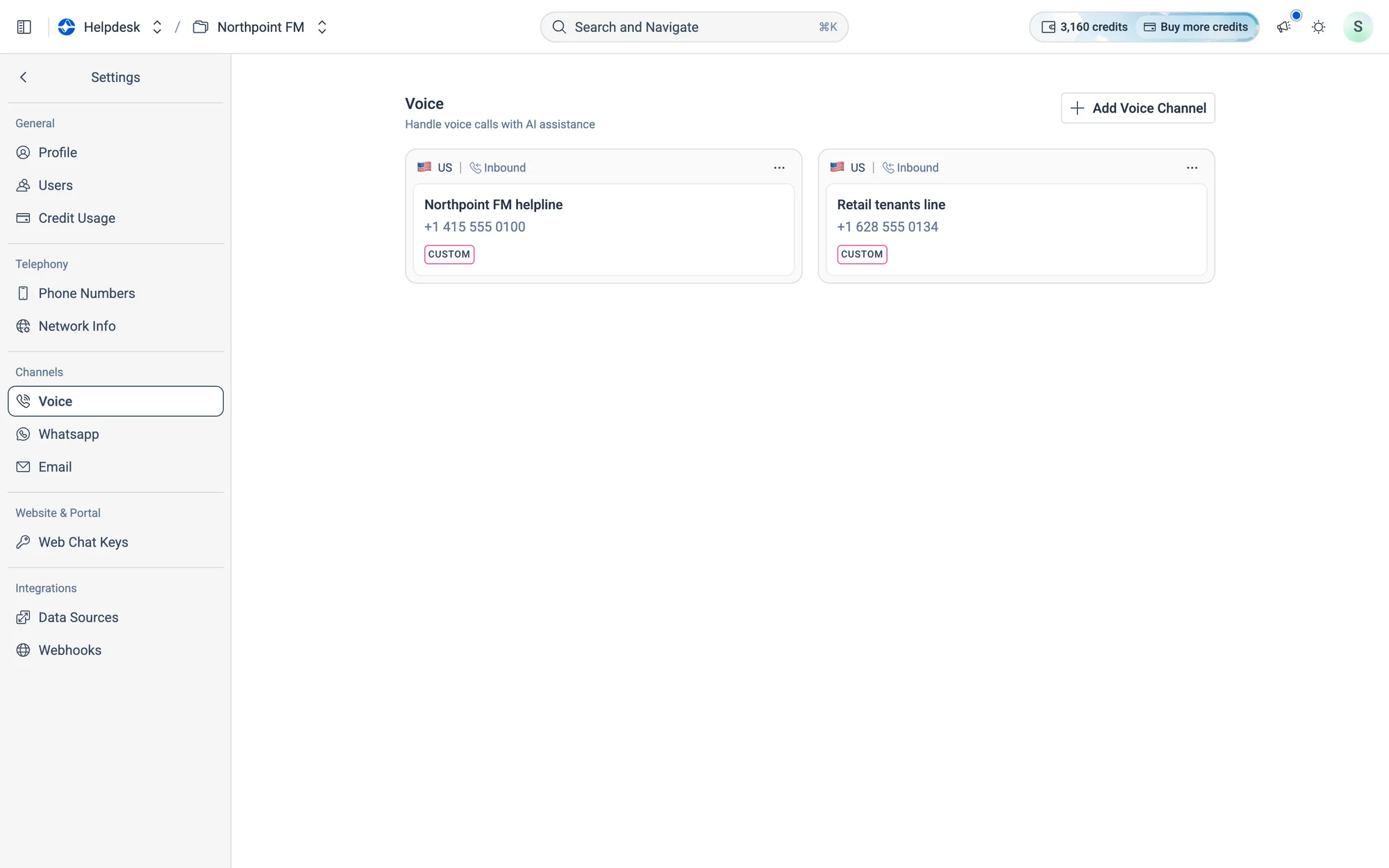 The new line appears next to your other voice channels.