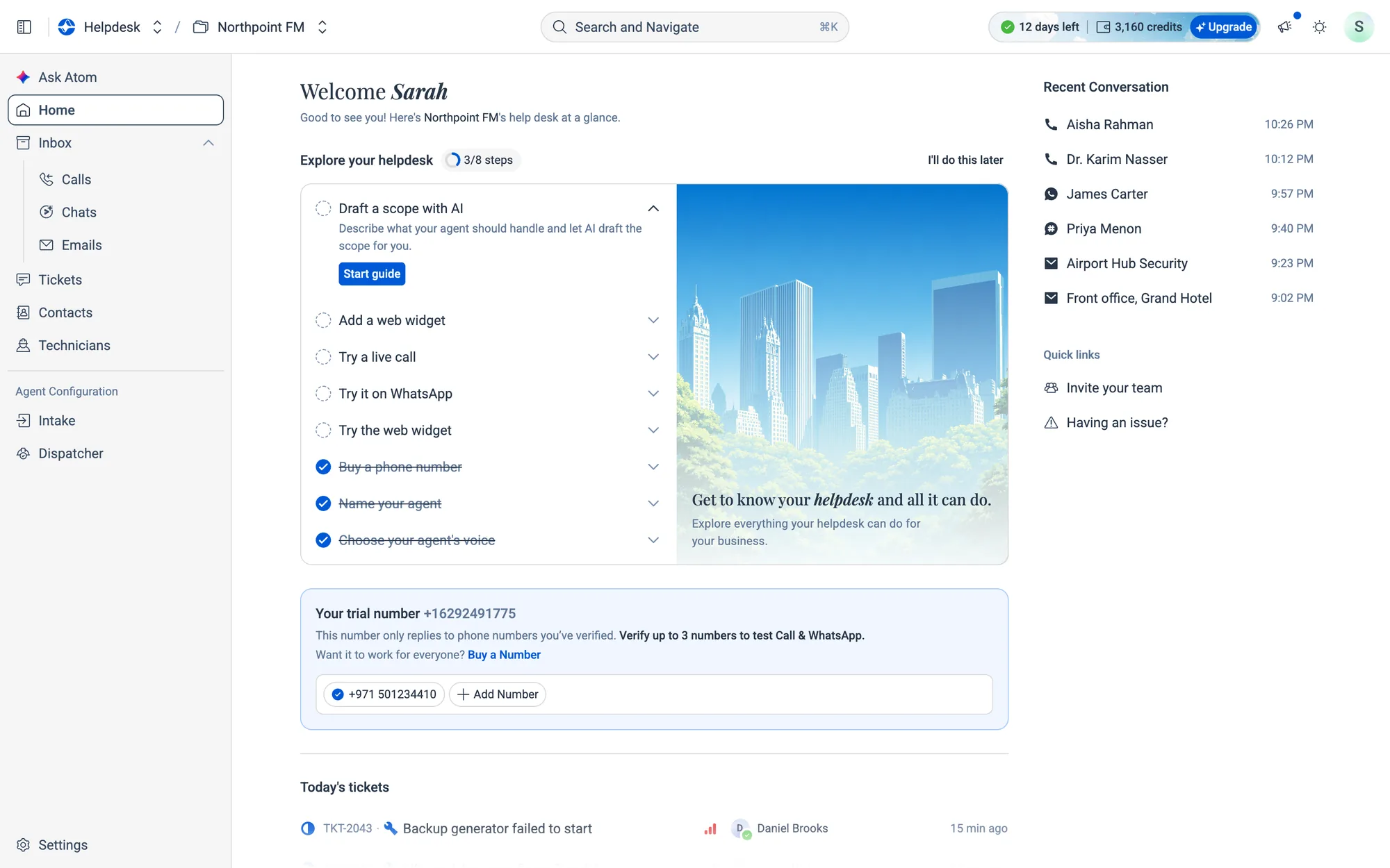 The Get Started checklist on Home. The first unfinished task opens automatically.