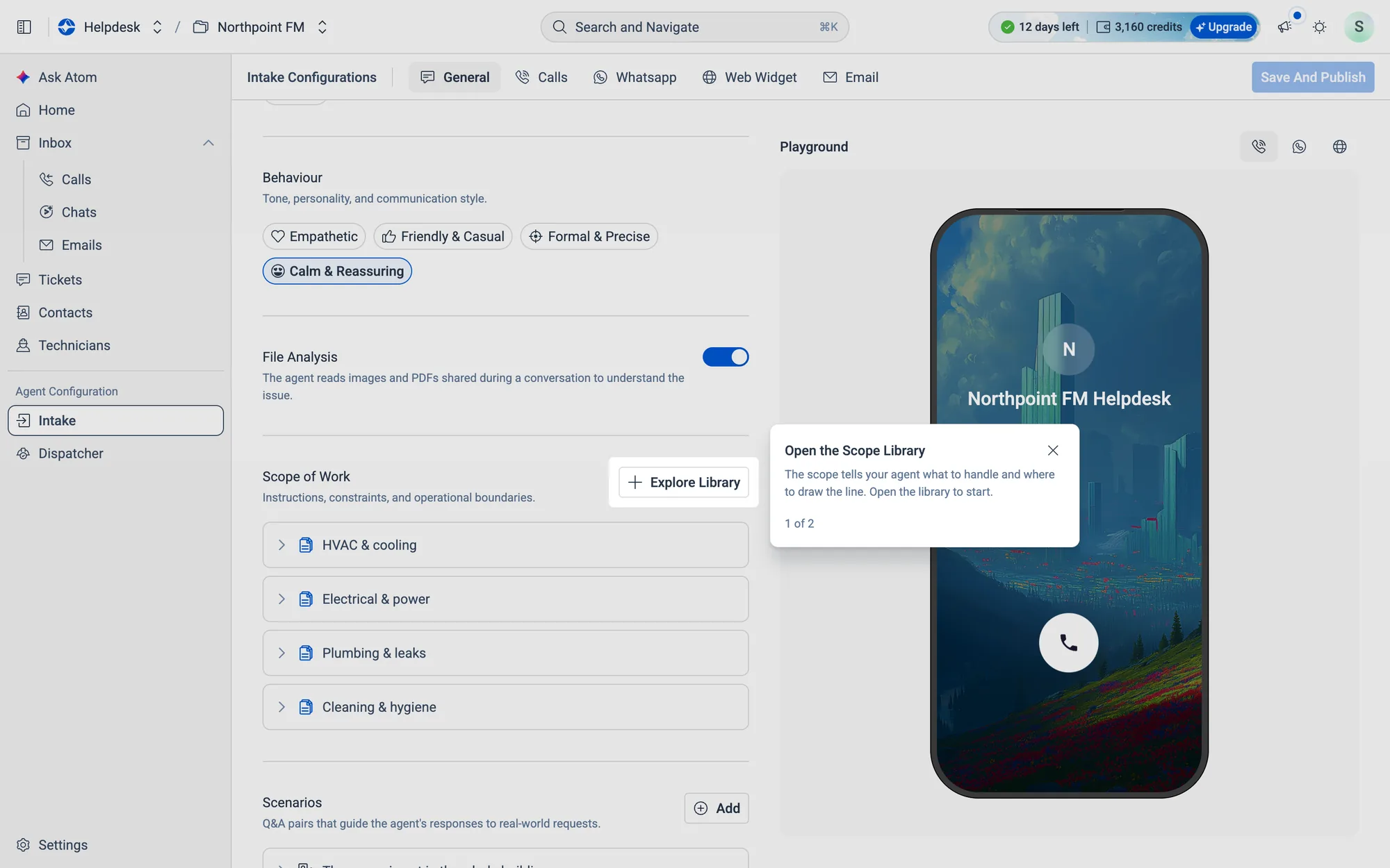 Open the Scope Library: the first of two tour steps for Draft a scope with AI.