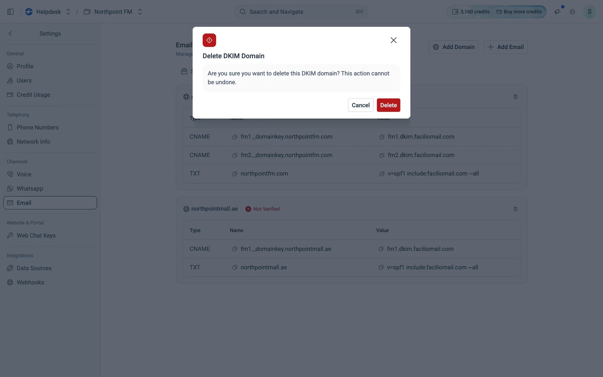 Confirm before the domain is removed.