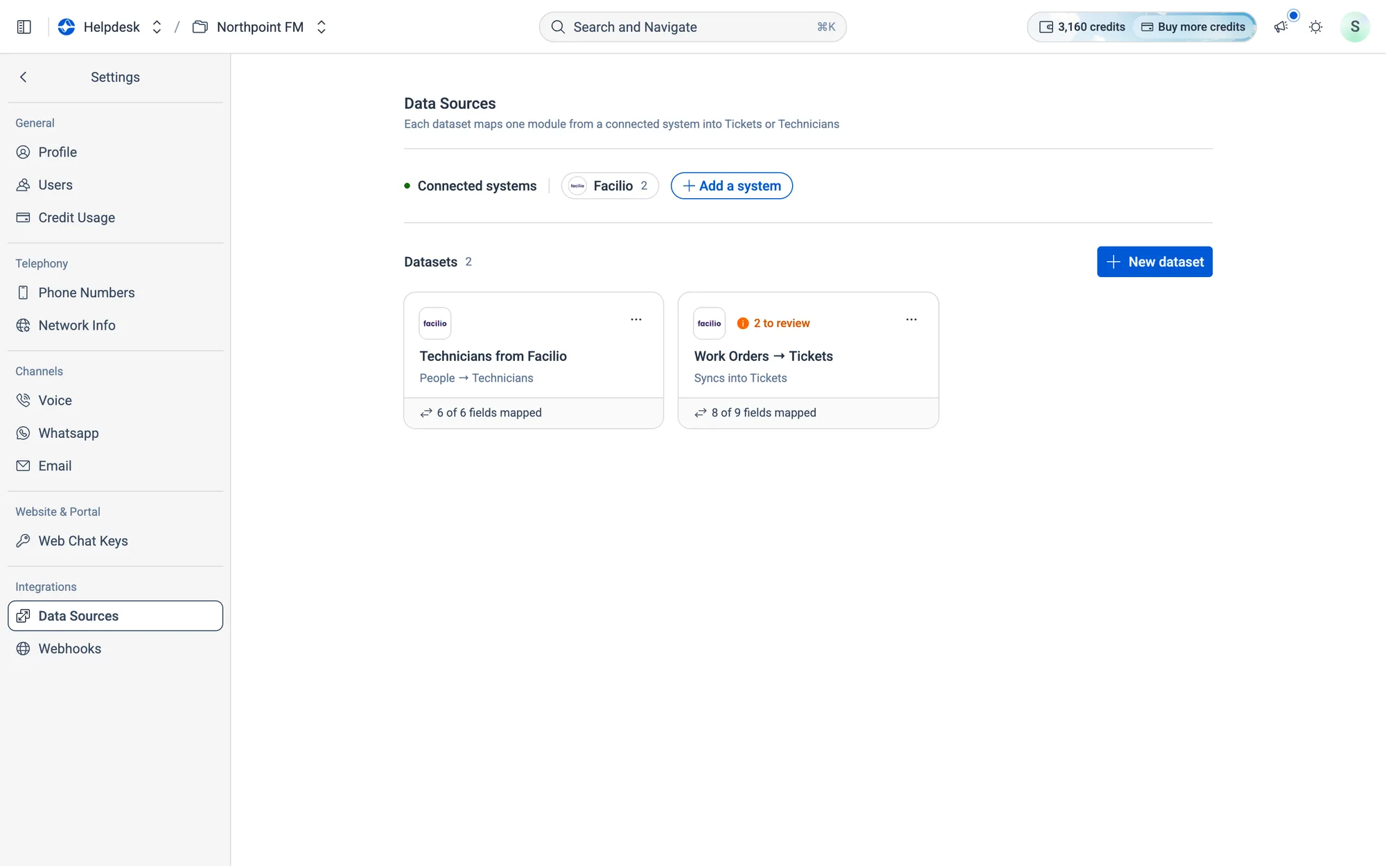 Work Orders → Tickets has 2 to review, and 8 of 9 fields mapped.