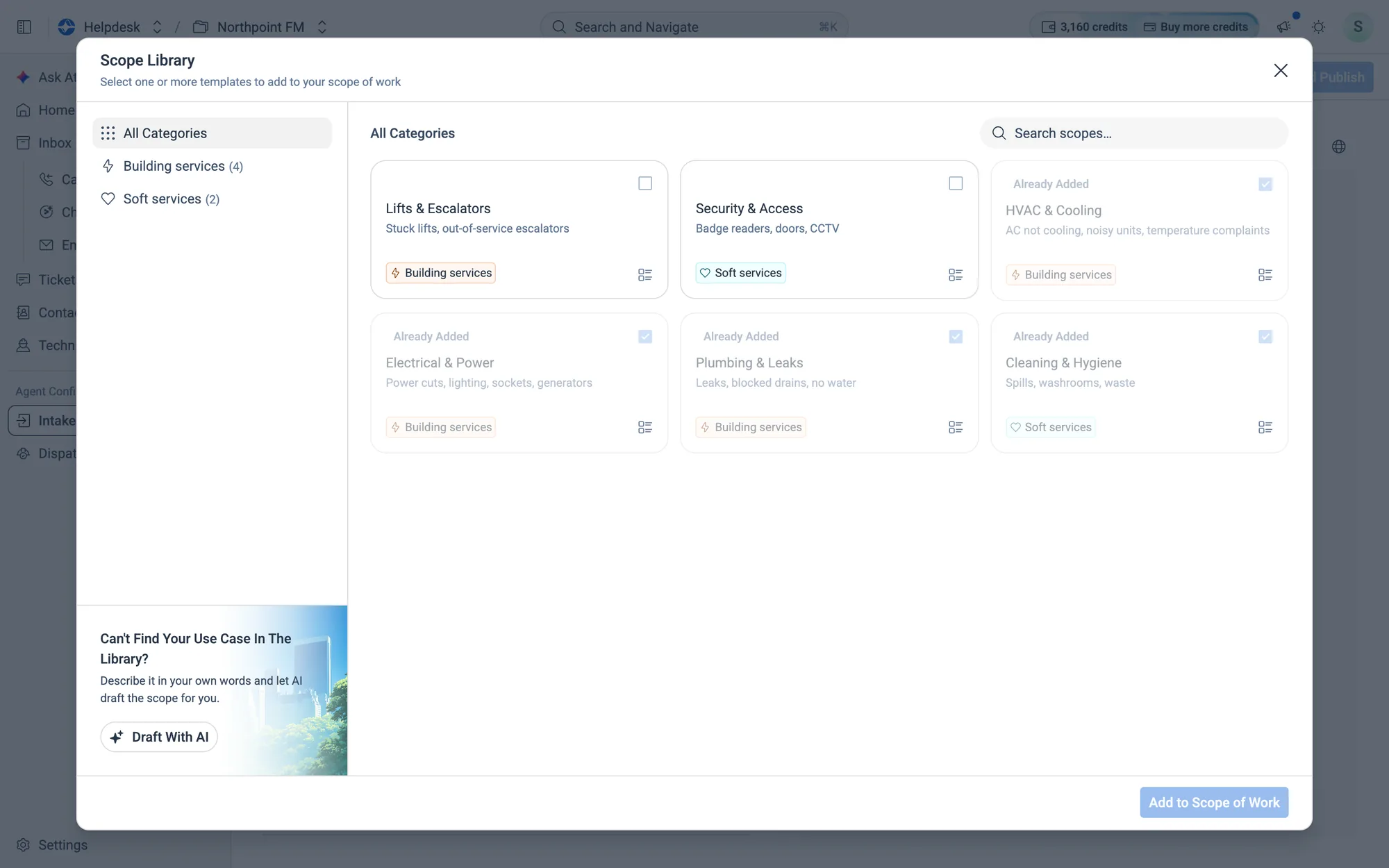 The Scope Library, with templates grouped into categories.