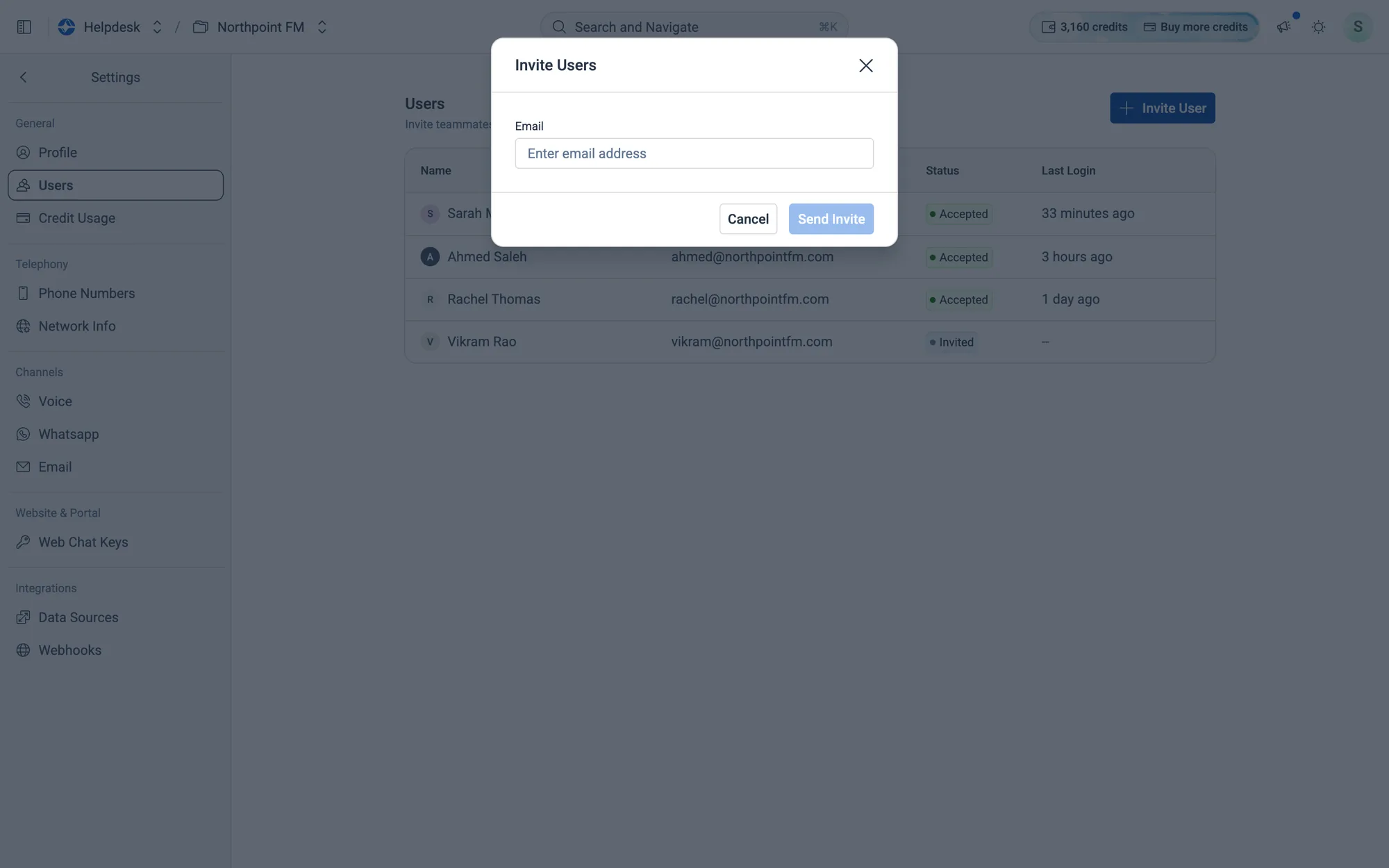 The Invite Users dialog.