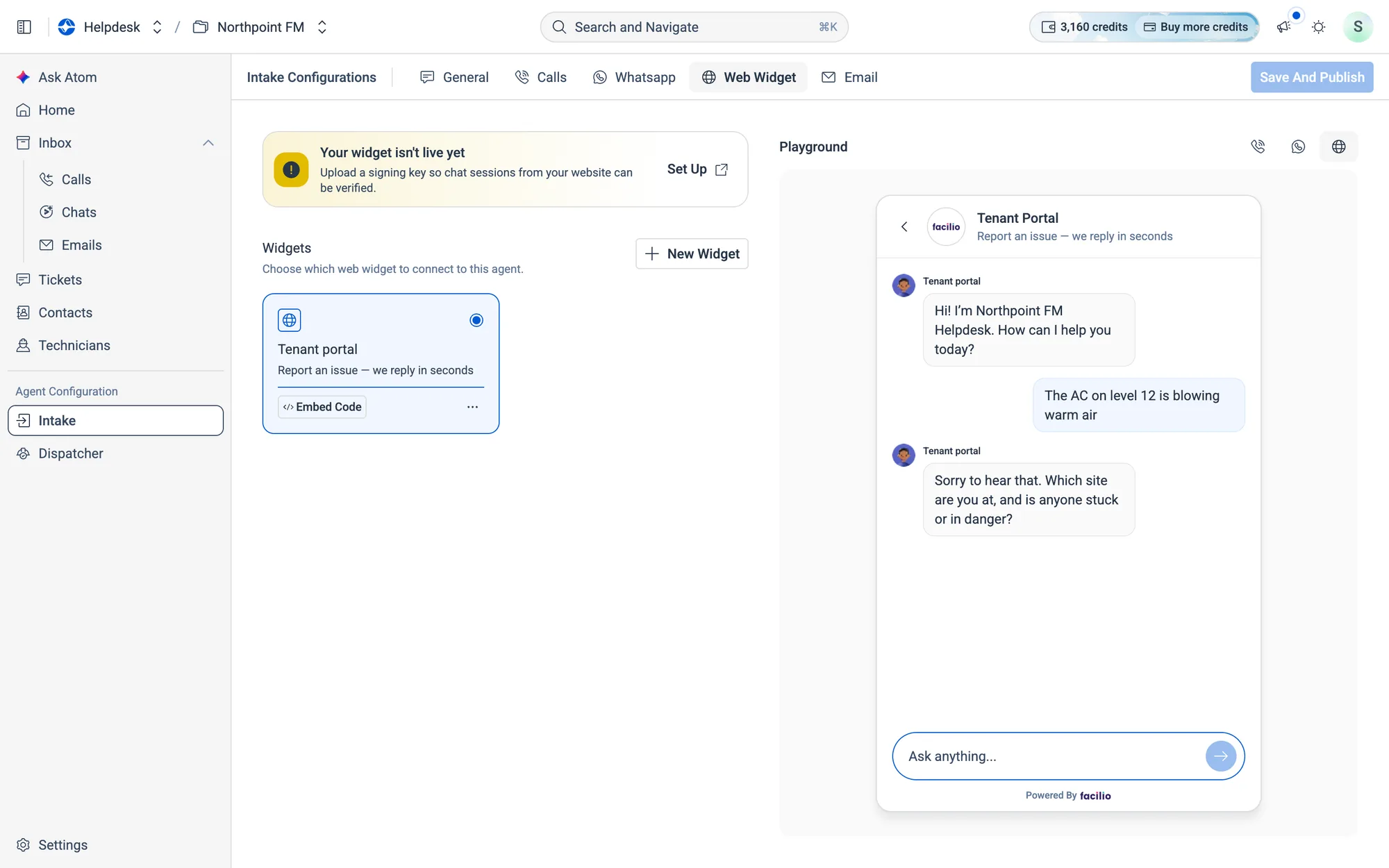 Chatting through the Tenant portal widget, exactly as a website visitor would.
