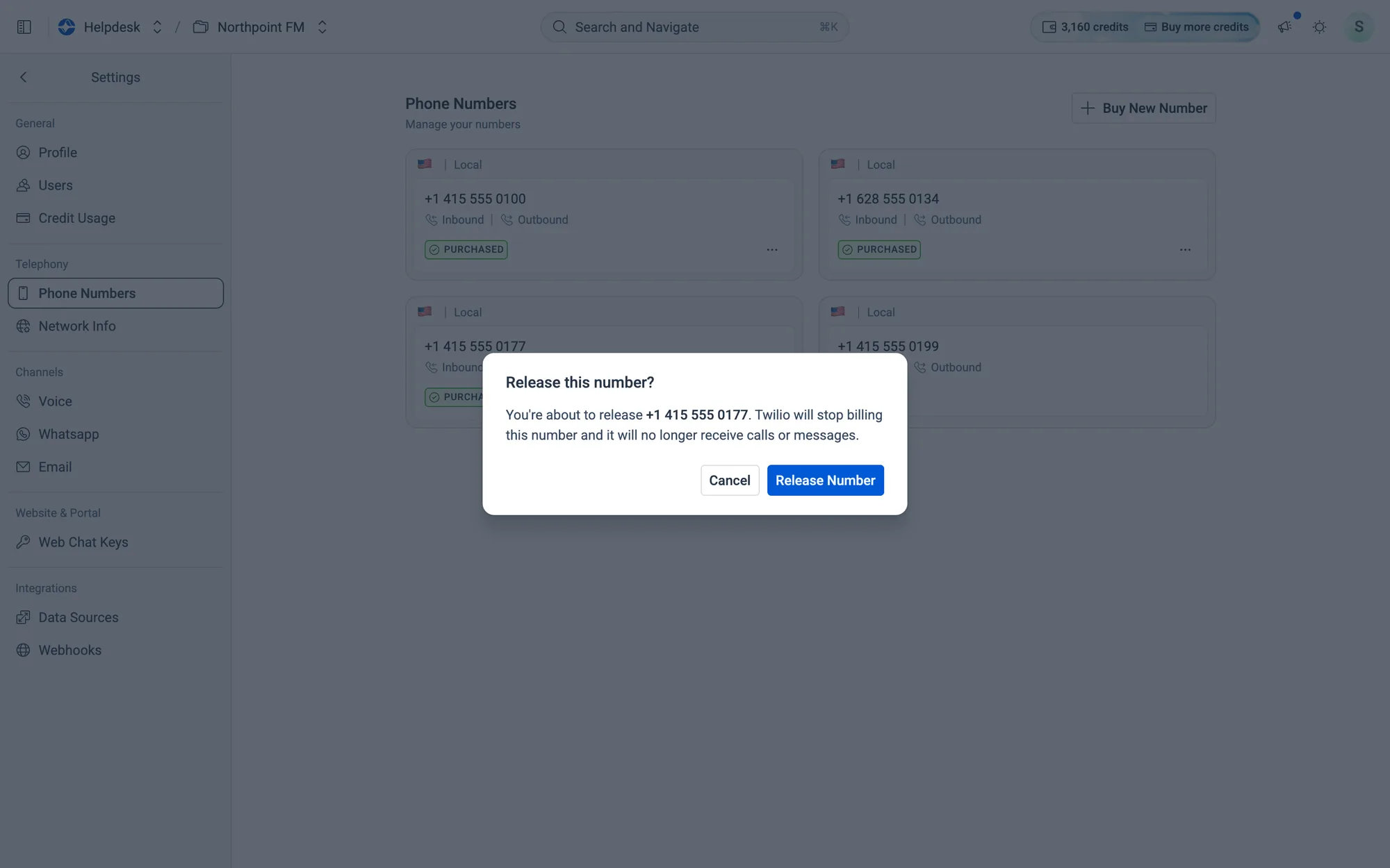 Once released, billing stops and the number no longer receives calls or messages.