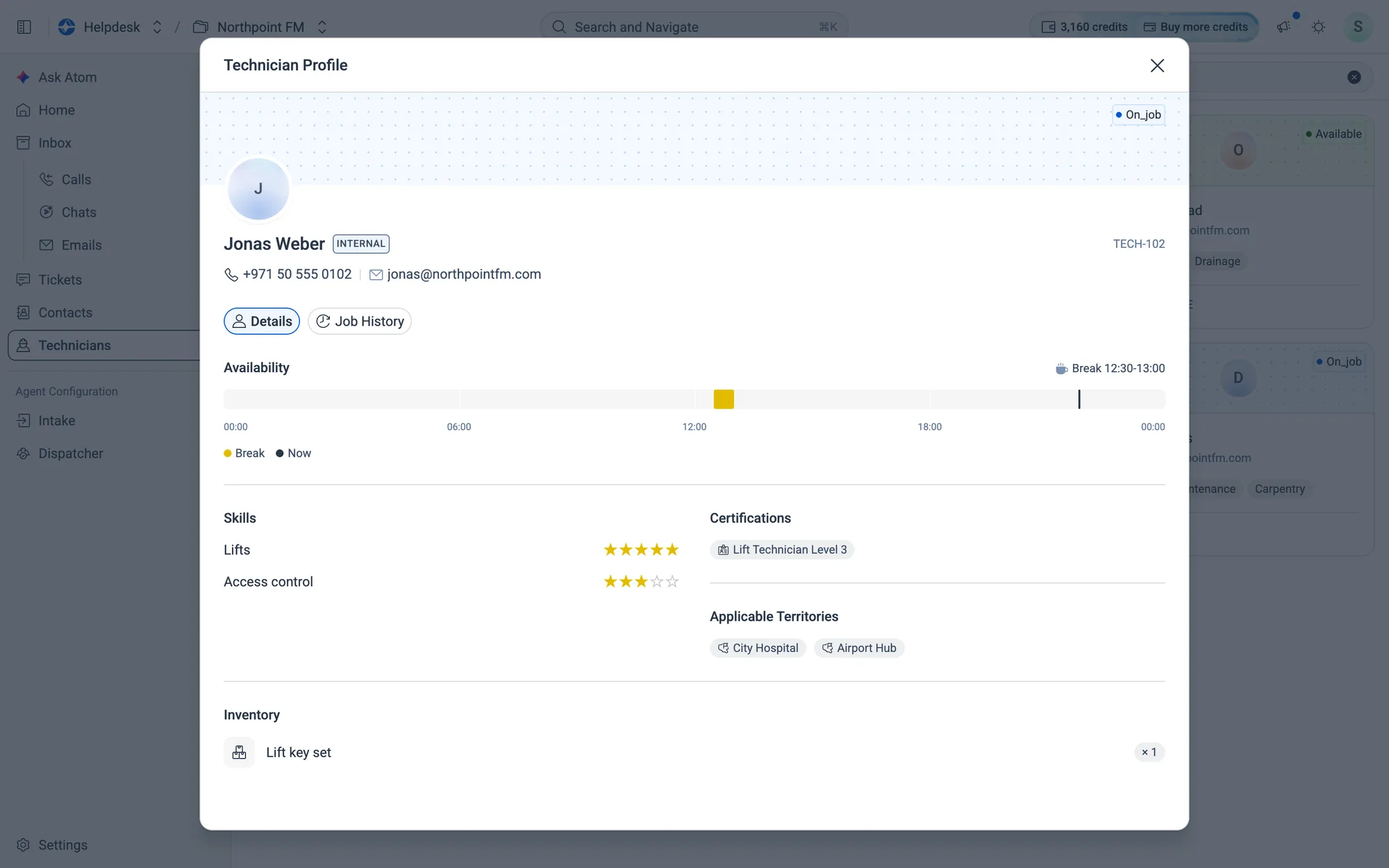 Details: today's availability, star-rated skills, certifications, territories and inventory.