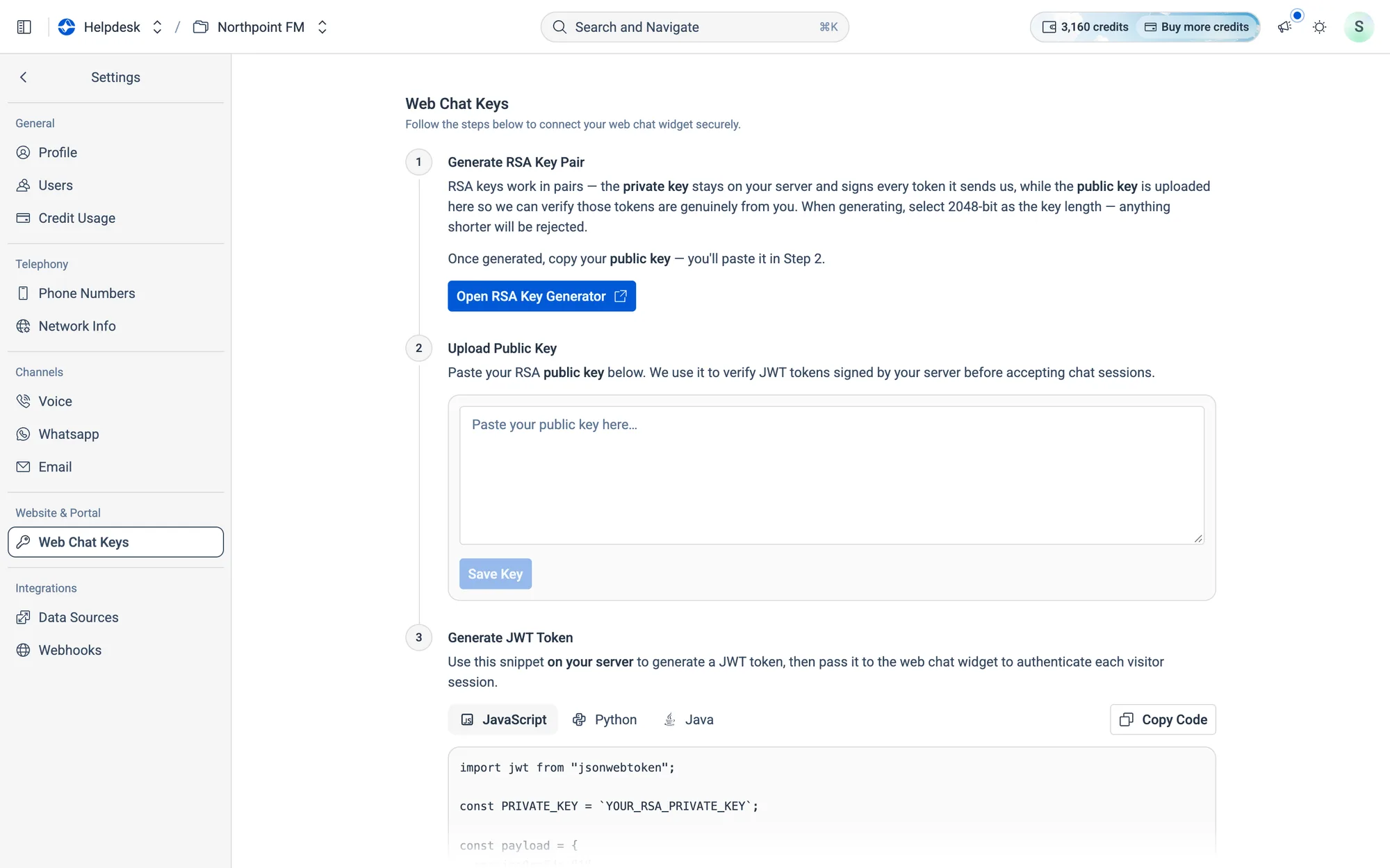 Three steps: generate a key pair, upload the public key, add the token code to your server.