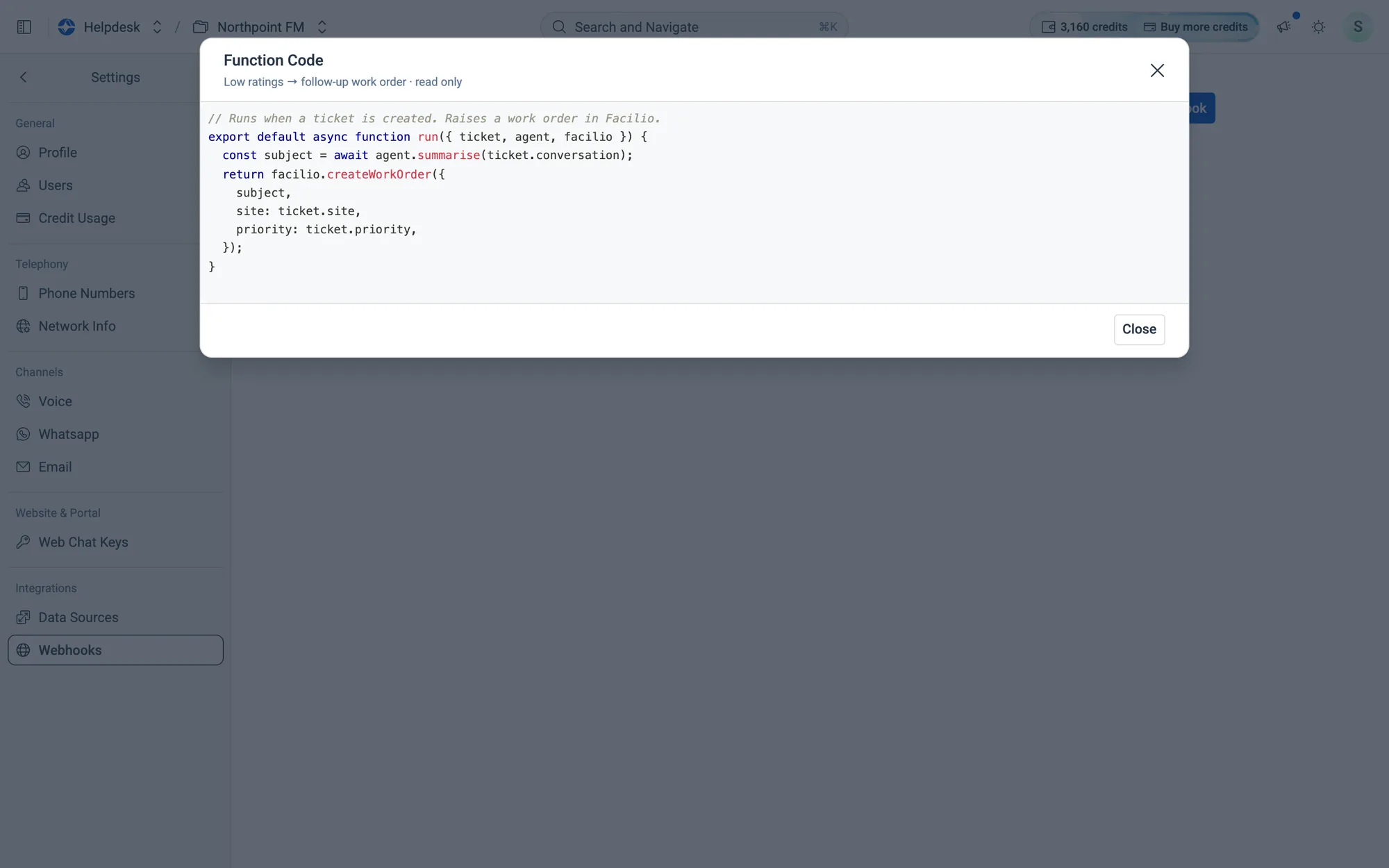 Function code for the rule.