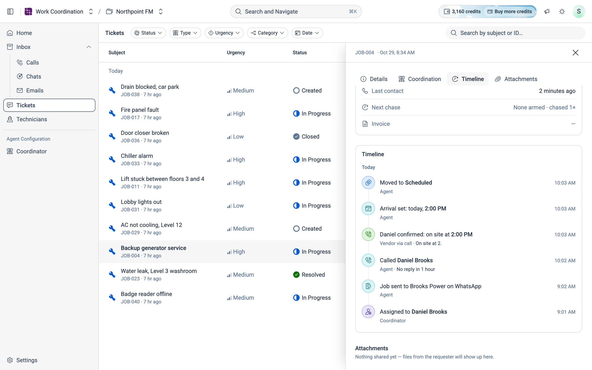 The timeline: Atom sent the job, called when there was no reply, and set the arrival time from the vendor's answer.