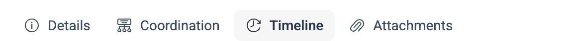 The tabs at the top of a ticket. Timeline is lit because that's the part on screen.